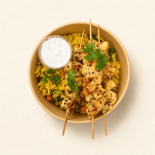 Biryani with Chicken Skewers